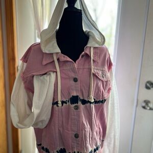 Pink and White Hooded Jacket